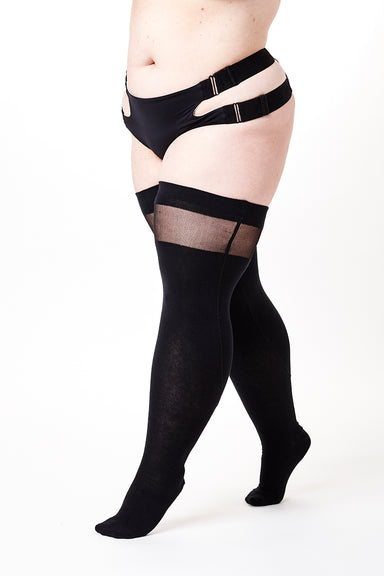 Rolling Over the Knee Transparent Banded Socks - Black (3 Sizes Available)-Rolling-Pole Junkie