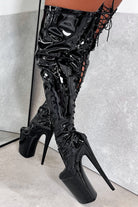 Hella Heels LipKit Thicc Thigh High Back Lace 9inch Boots - Black Beatle-Hella Heels-Pole Junkie