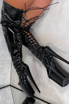 Hella Heels LipKit Thicc Thigh High Back Lace 9inch Boots - Black Beatle-Hella Heels-Pole Junkie