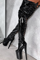 Hella Heels LipKit Thigh High Back Lace 8inch Boots - Black Beatle-Hella Heels-Pole Junkie