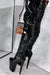 Hella Heels LipKit Thigh High Back Lace 9inch Boots - Black Beatle-Hella Heels-Pole Junkie
