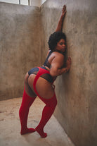 Rolling Peek-a-boo Tights - Red (3 Sizes Available)-Rolling-Pole Junkie