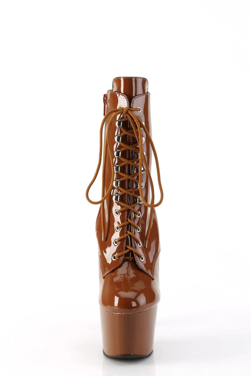 Pleaser USA Adore-1020 7inch Pleaser Boots - Patent Caramel-Pleaser USA-Pole Junkie