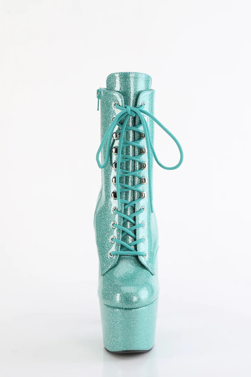 Pleaser USA Adore-1020GP 7inch Pleaser Boots - Aqua Glitter-Pleaser USA-Pole Junkie