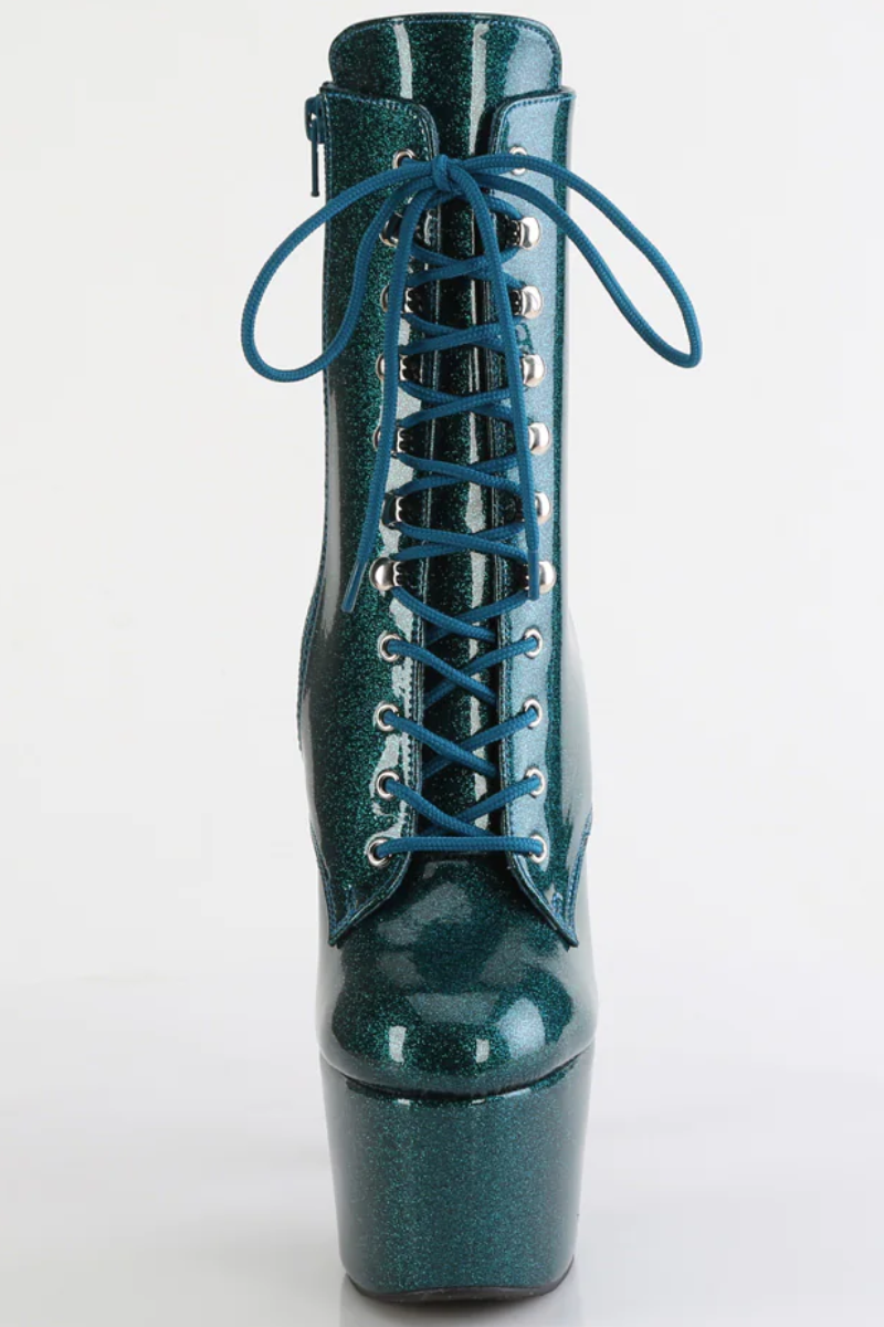 Pleaser USA Adore-1020GP 7inch Pleaser Boots - Teal Glitter-Pleaser USA-Pole Junkie