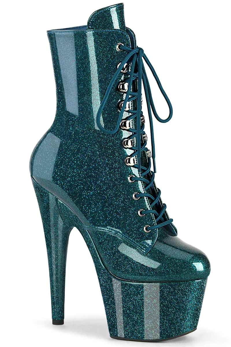 Pleaser USA Adore-1020GP 7inch Pleaser Boots - Teal Glitter-Pleaser USA-Pole Junkie