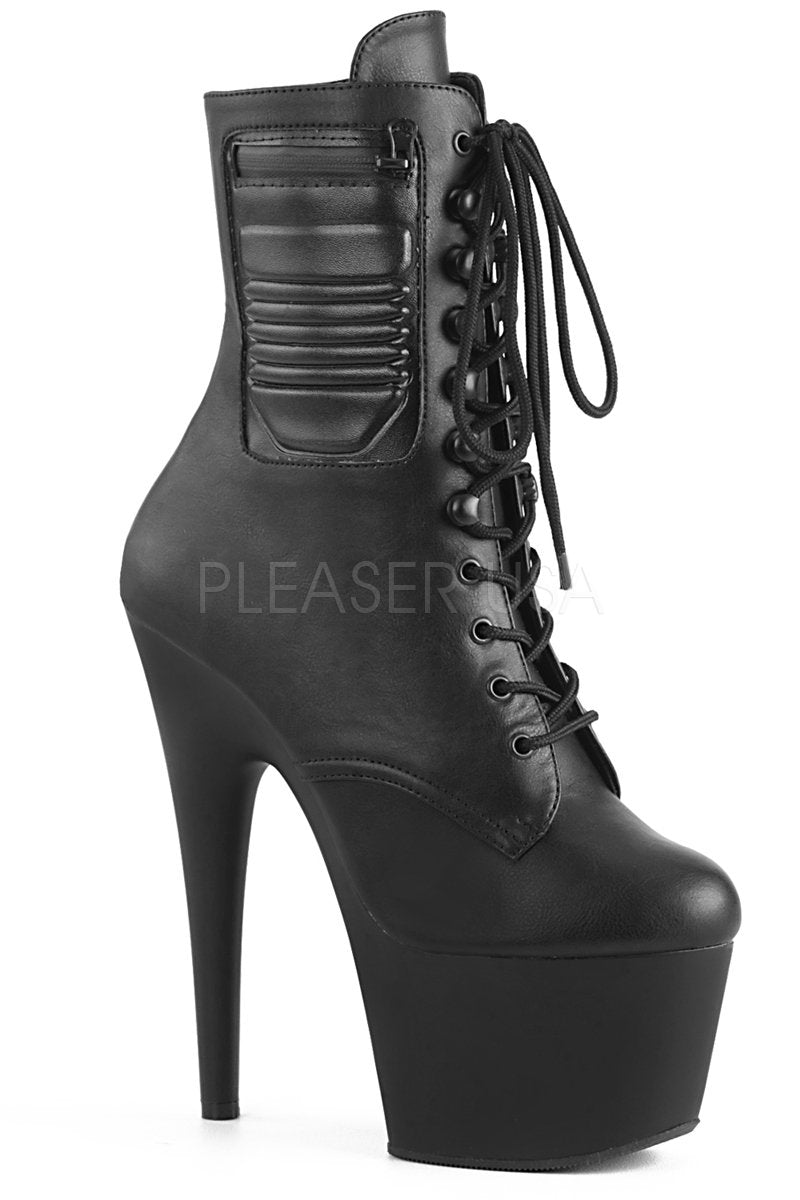 Pleaser USA Adore-1020PK 7inch Pleaser Biker Style Boots - Matte Black-Pleaser USA-Pole Junkie