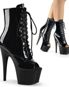 Pleaser USA Adore-1021 7inch Pleaser Peep toe Boots - Patent Black-Pleaser USA-Pole Junkie