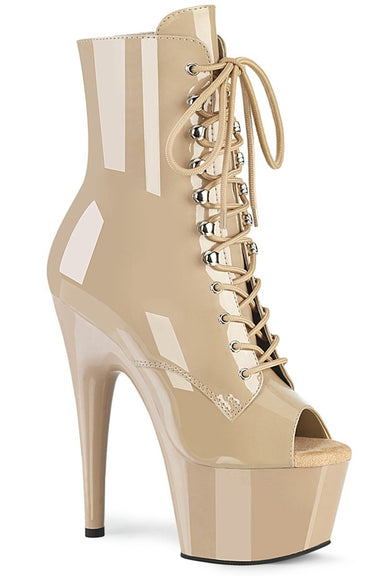 Pleaser USA Adore-1021 7inch Pleaser Peep toe Boots - Patent Beige-Pleaser USA-Pole Junkie