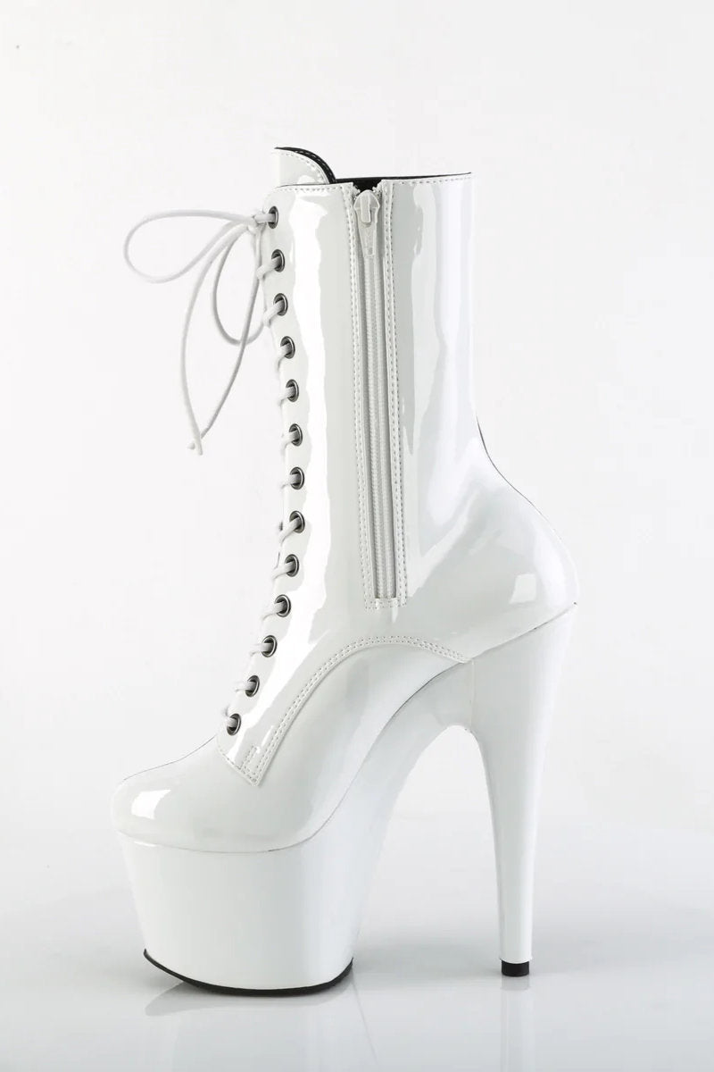 Pleaser USA Adore-1040TT 7inch Pleaser Boots - Patent Black/White-Pleaser USA-Pole Junkie