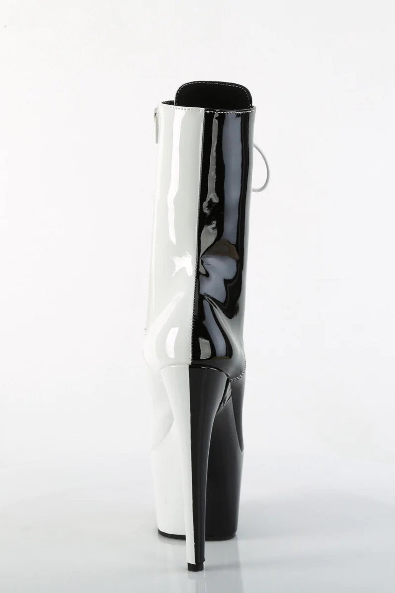 Pleaser USA Adore-1040TT 7inch Pleaser Boots - Patent Black/White-Pleaser USA-Pole Junkie
