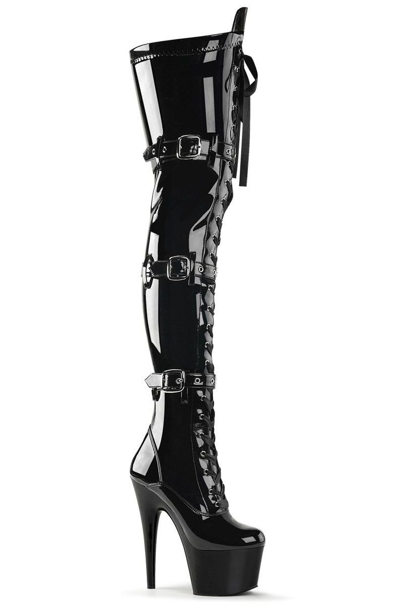 Pleaser USA Adore-3028 7inch Thigh High Pleaser Boots - Patent Black-Pleaser USA-Pole Junkie