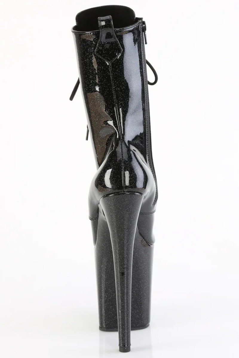 Pleaser USA Flamingo-1040GP 8inch Pleaser Boots - Black Glitter-Pleaser USA-Pole Junkie