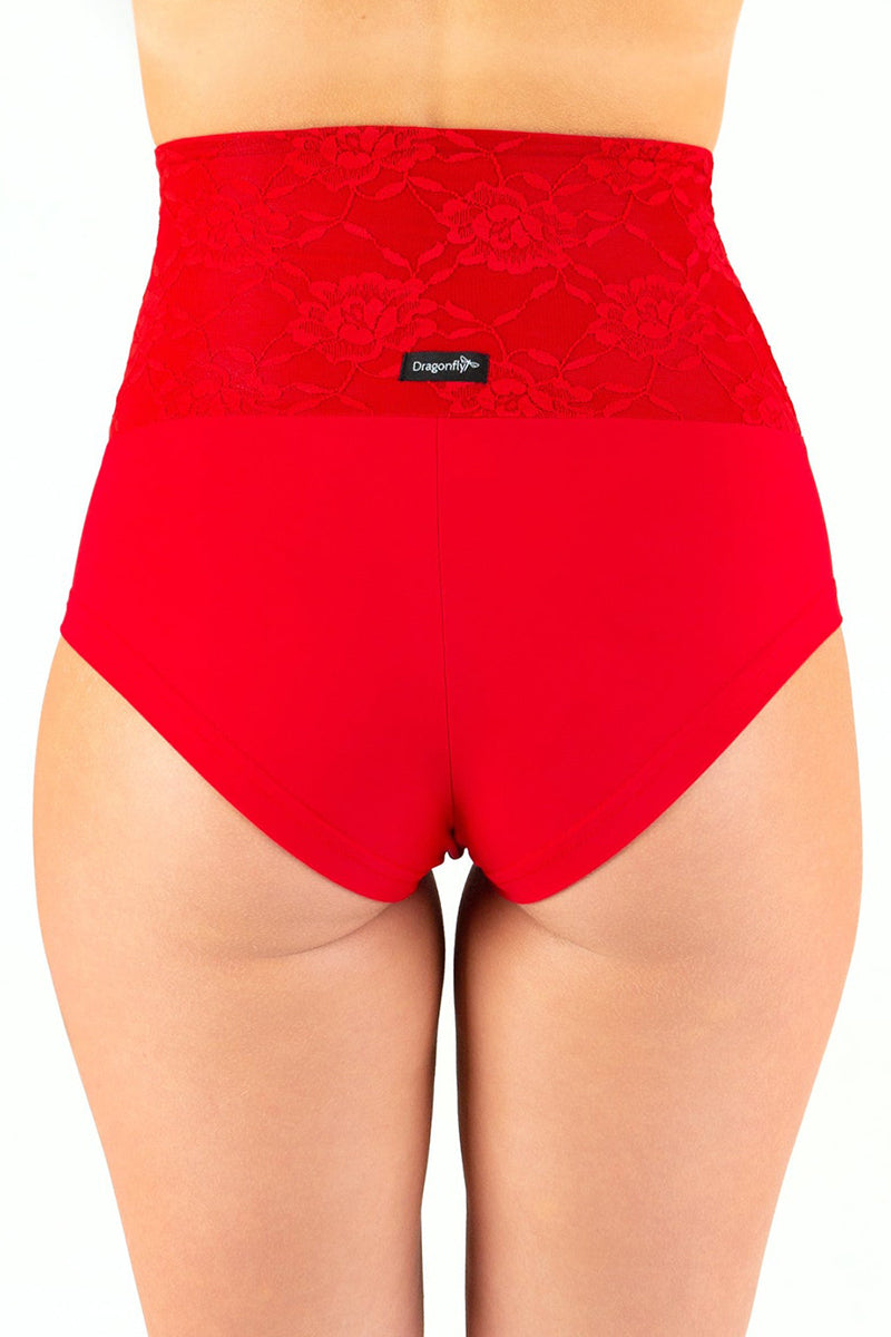 Dragonfly Betty High-Waisted Shorts - Lace Red-Dragonfly-Pole Junkie