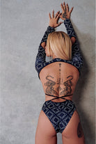 CXIX 119 Plunge Bodysuit - Black Print-Creatures of XIX-Pole Junkie