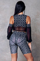 CXIX 119 Corset Top with Sleeves - Black Print-Creatures of XIX-Pole Junkie