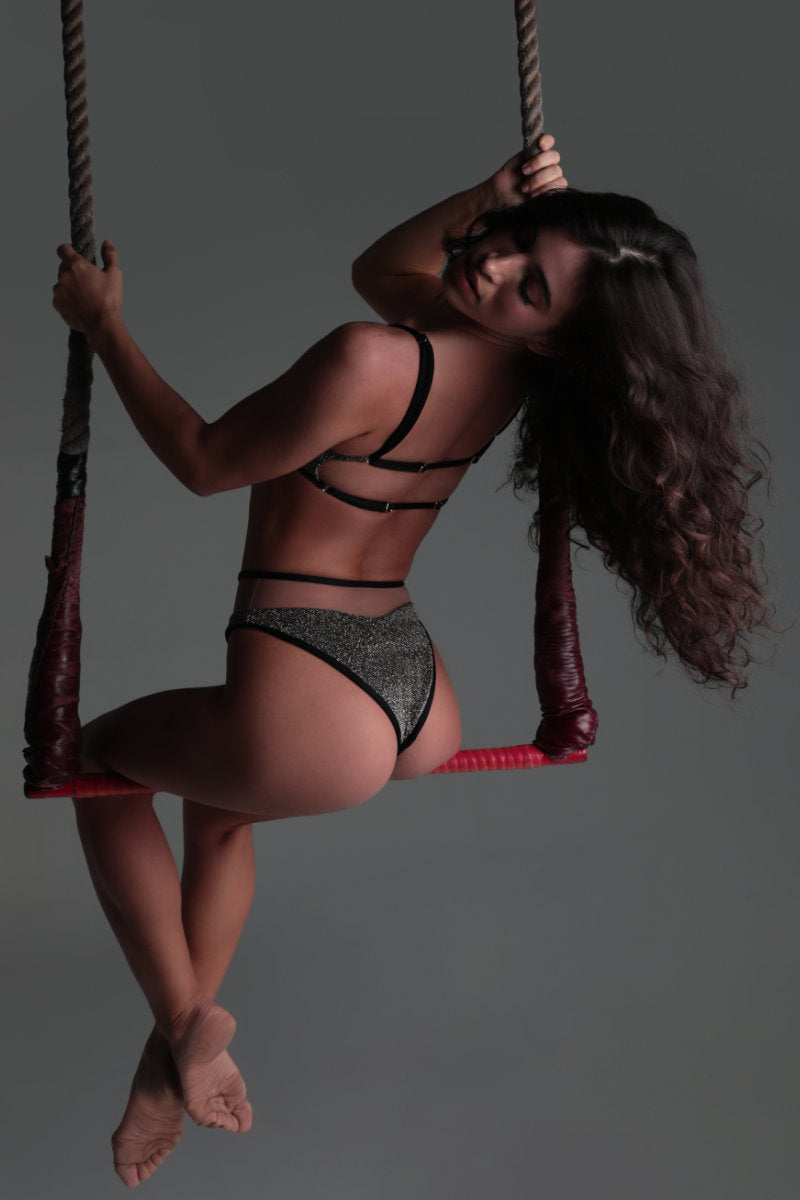 Rolling Vento Glam Reversible Bottoms - Black Lurex / Beige-Rolling-Pole Junkie