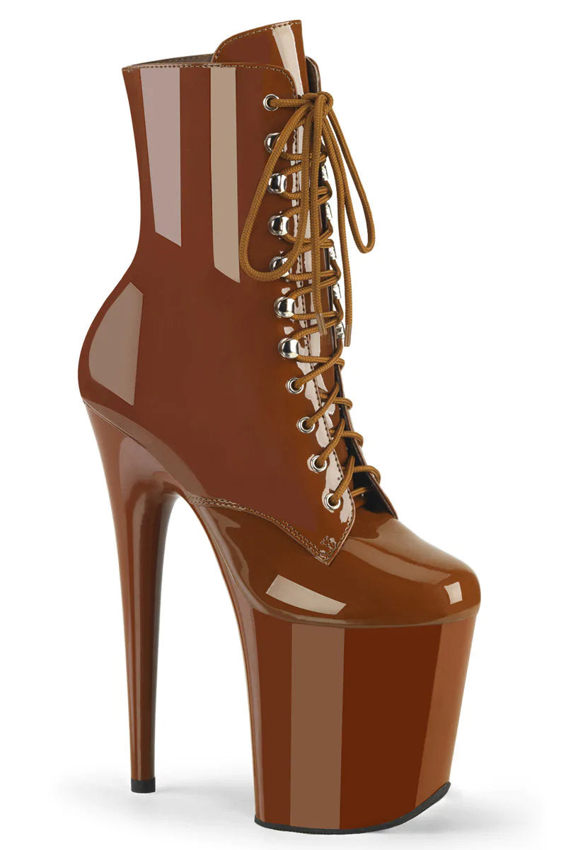 Pleaser USA Flamingo-1020 8inch Pleaser Boots - Patent Caramel-Pleaser USA-Pole Junkie