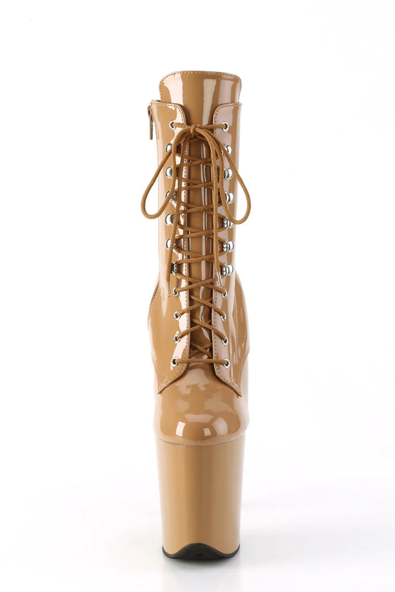 Pleaser USA Flamingo-1020 8inch Pleaser Boots - Patent Toffee-Pleaser USA-Pole Junkie