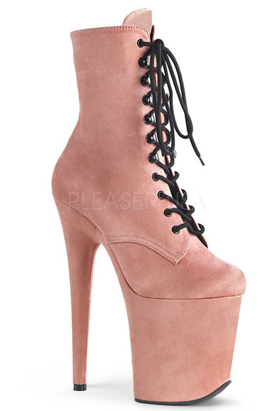 Pleaser USA Flamingo-1020FS Faux Suede 8inch Pleaser Boots - Baby Pink-Pleaser USA-Pole Junkie