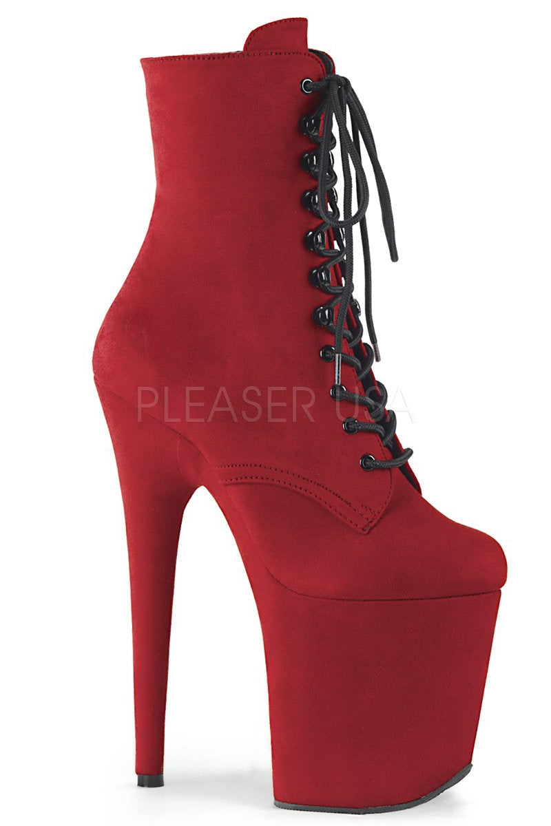 Pleaser USA Flamingo-1020FS Faux Suede 8inch Pleaser Boots - Red-Pleaser USA-Pole Junkie