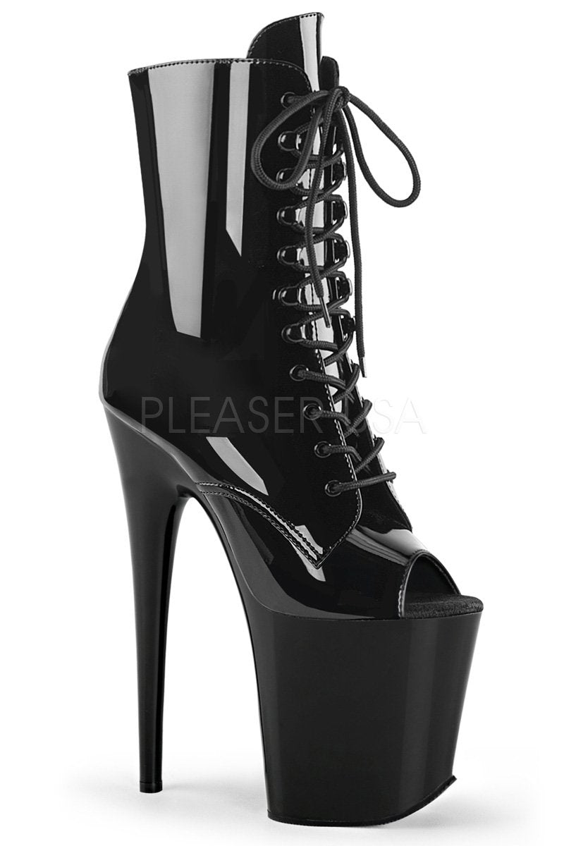 Pleaser USA Flamingo-1021 8inch Peep toe Boots Patent Black