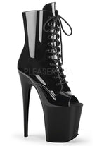 Pleaser USA Flamingo-1021 8inch Pleaser Peep toe Boots - Patent Black-Pleaser USA-Pole Junkie