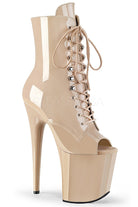 Pleaser USA Flamingo-1021 8inch Pleaser Peep toe Boots - Patent Beige-Pleaser USA-Pole Junkie