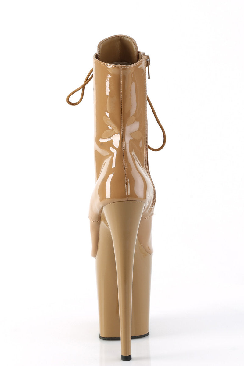 Pleaser USA Flamingo-1021 Peep Toe 8inch Pleaser Boots - Patent Toffee-Pleaser USA-Pole Junkie