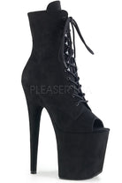 Pleaser USA Flamingo-1021FS Faux Suede 8inch Peep Toe Pleaser Boots - Black-Pleaser USA-Pole Junkie
