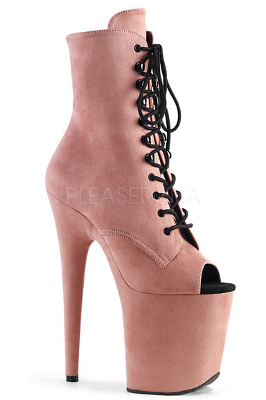 Pleaser USA Flamingo-1021FS Faux Suede 8inch Peep Toe Pleaser Boots - Baby Pink-Pleaser USA-Pole Junkie