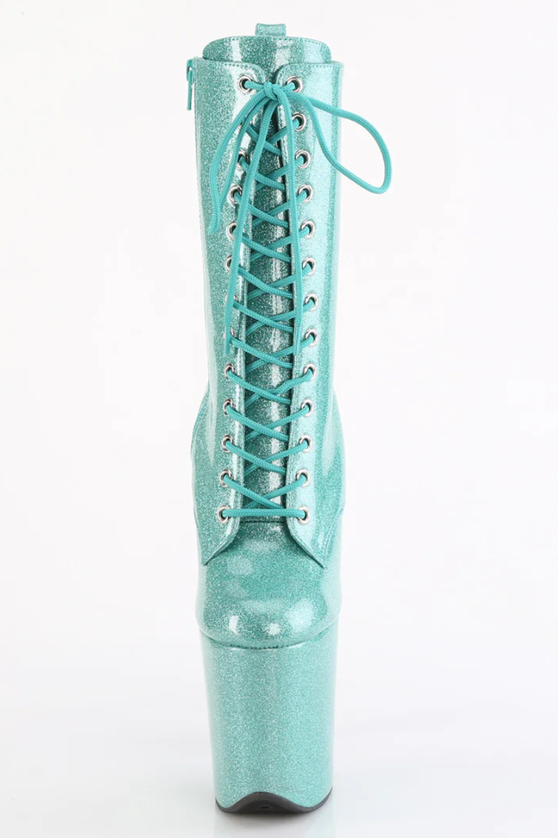 Pleaser USA Flamingo-1040GP 8inch Pleaser Boots - Aqua Glitter-Pleaser USA-Pole Junkie
