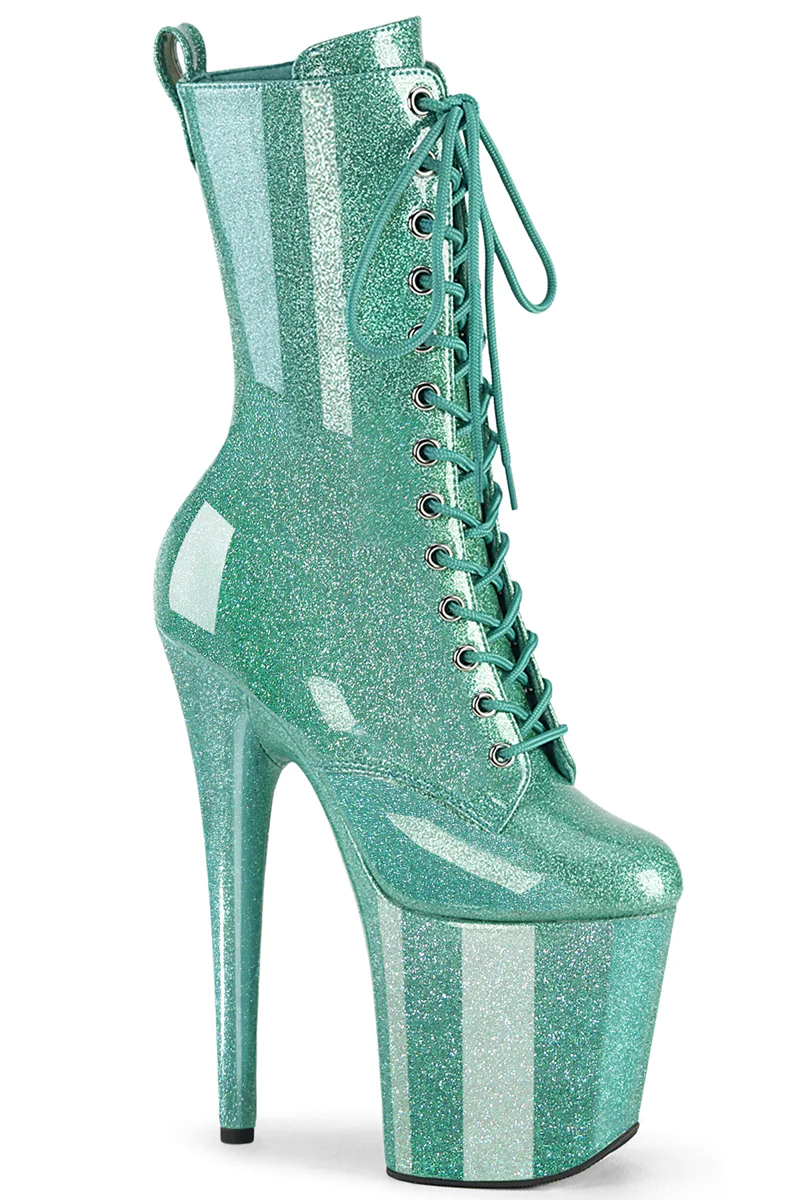 Pleaser USA Flamingo-1040GP 8inch Pleaser Boots - Aqua Glitter-Pleaser USA-Pole Junkie