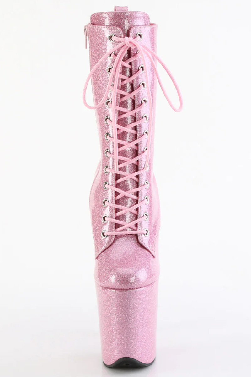 Pleaser USA Flamingo-1040GP 8inch Pleaser Boots - Baby Pink Glitter-Pleaser USA-Pole Junkie