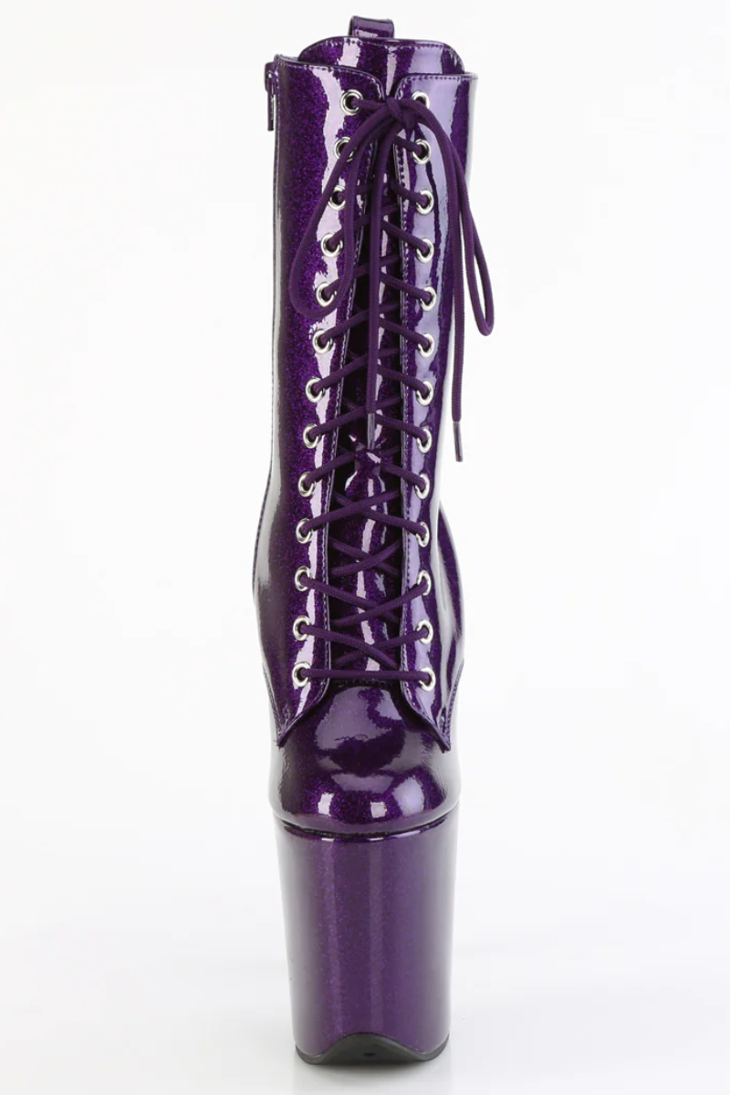 Pleaser USA Flamingo-1040GP 8inch Pleaser Boots - Purple Glitter-Pleaser USA-Pole Junkie