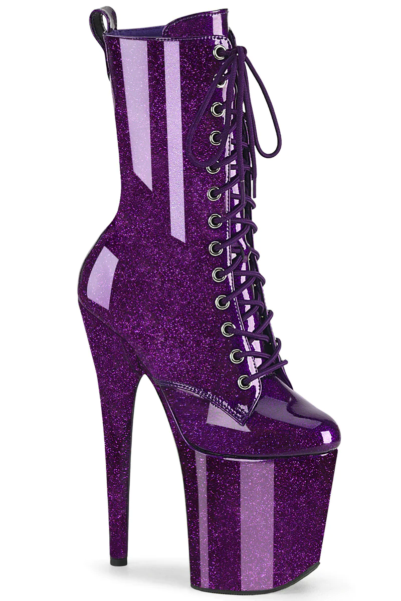 Pleaser USA Flamingo-1040GP 8inch Pleaser Boots - Purple Glitter-Pleaser USA-Pole Junkie