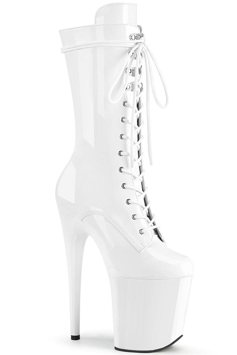 Pleaser USA Flamingo-1050 8inch Pleaser Boots - Patent White-Pleaser USA-Pole Junkie