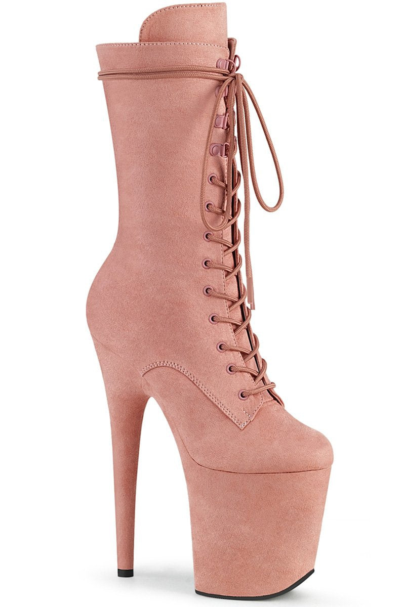 Pleaser USA Flamingo-1050FS Faux Suede 8inch Pleaser Boots - Baby Pink-Pleaser USA-Pole Junkie