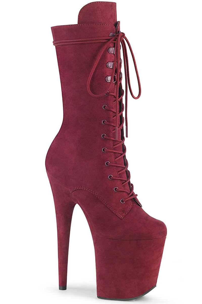 Pleaser USA Flamingo-1050FS Faux Suede 8inch Boots Burgundy