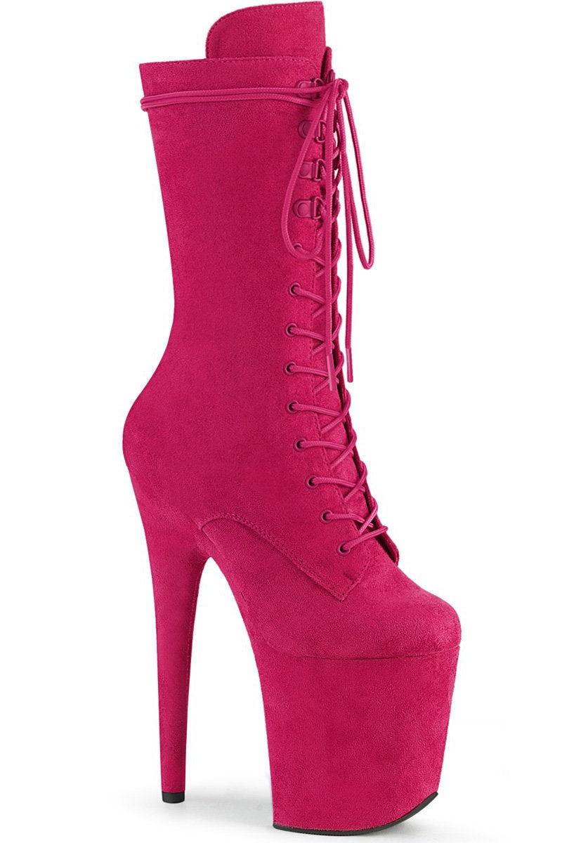 Pleaser USA Flamingo-1050FS Faux Suede 8inch Pleaser Boots - Hot Pink-Pleaser USA-Pole Junkie