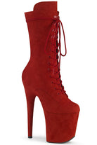 Pleaser USA Flamingo-1050FS Faux Suede 8inch Pleaser Boots - Red-Pleaser USA-Pole Junkie