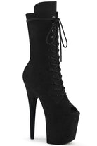Pleaser USA Flamingo-1051FS Faux Suede 8inch Peep Toe Pleaser Boots - Black-Pleaser USA-Pole Junkie