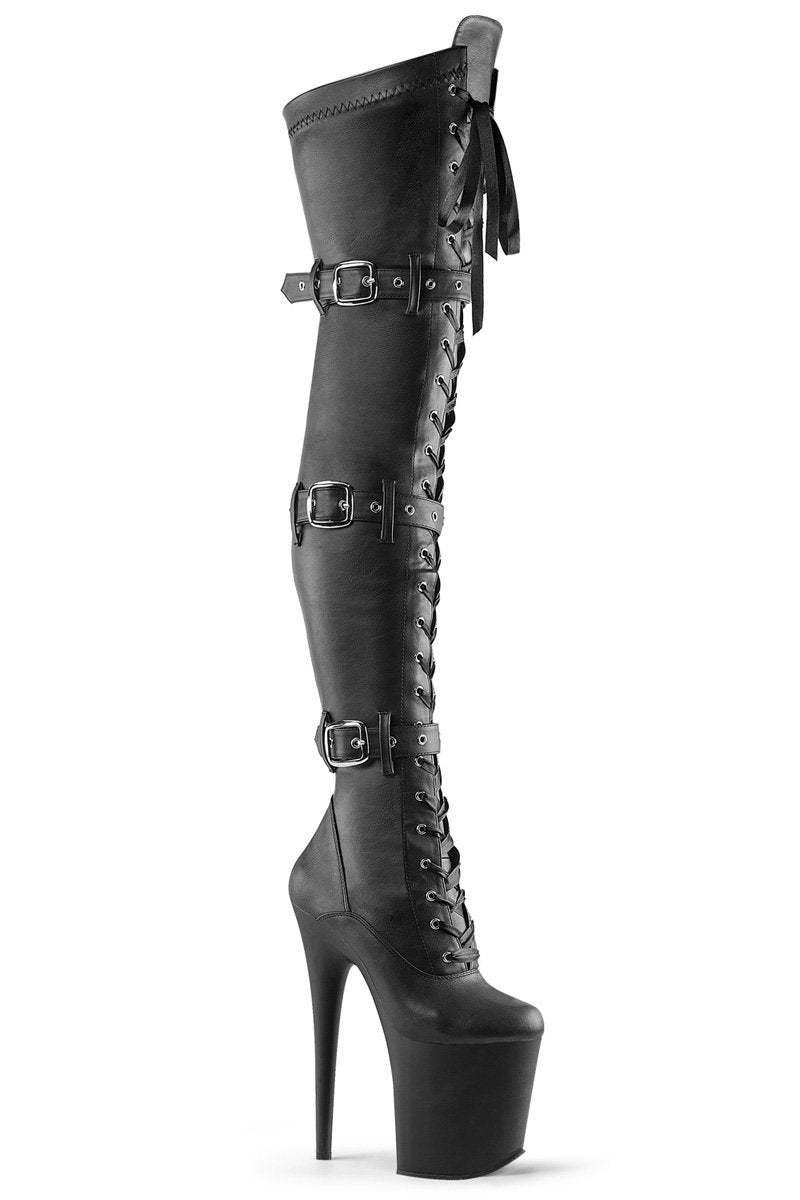 Pleaser USA Flamingo-3028 8inch Thigh High Pleaser Boots - Matte Black-Pleaser USA-Pole Junkie