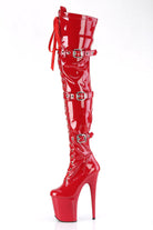 Pleaser USA Flamingo-3028 8inch Thigh High Pleaser Boots - Patent Red-Pleaser USA-Pole Junkie