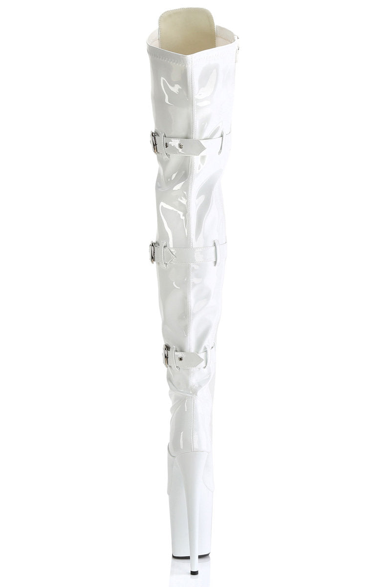 Pleaser USA Flamingo-3028 8inch Thigh High Pleaser Boots - Patent White-Pleaser USA-Pole Junkie
