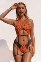 CXIX Buckle Up Garter Top - Orange Cheetah-Creatures of XIX-Pole Junkie