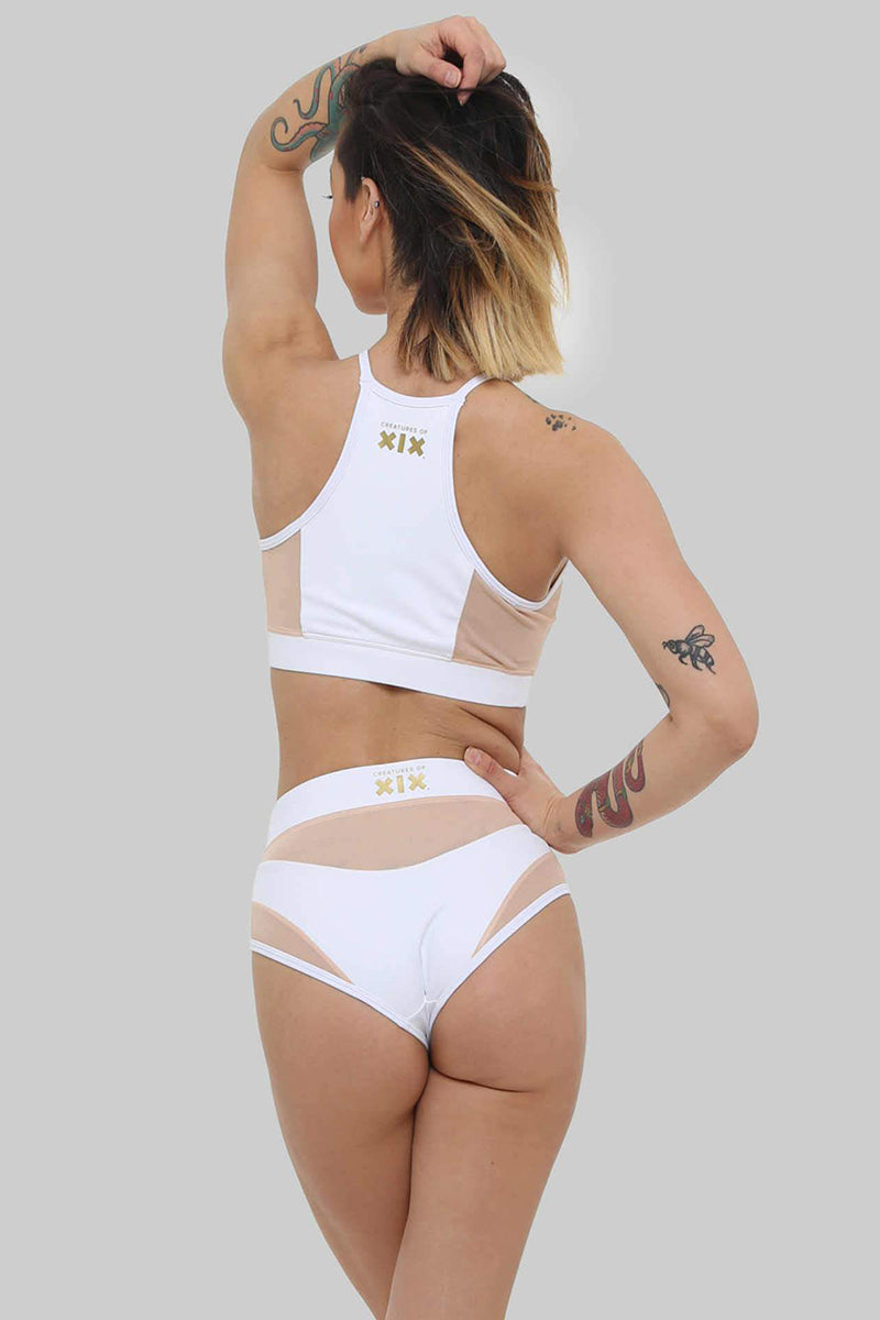 CXIX I S I S High Waisted Bottoms - White with Sand Mesh-Creatures of XIX-Pole Junkie