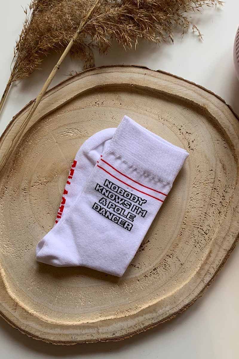 REV ACTIV Nobody Knows I'm a Poledancer Socks - White-REV ACTIV-Pole Junkie