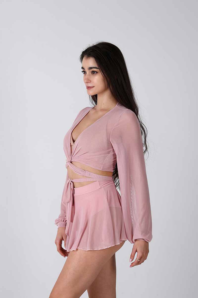 REV ACTIV Mesh Wrap Blouse - Pink-REV ACTIV-Pole Junkie