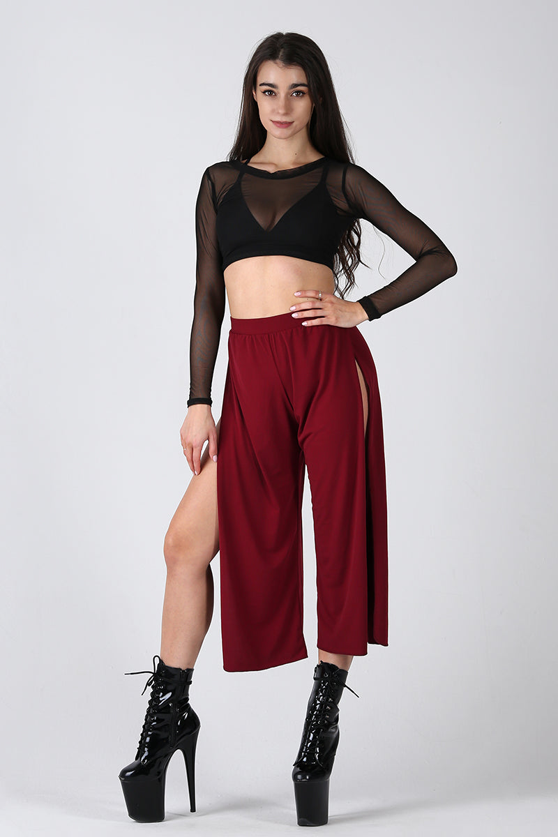 FLOWING WIDE-LEG TROUSERS - Black